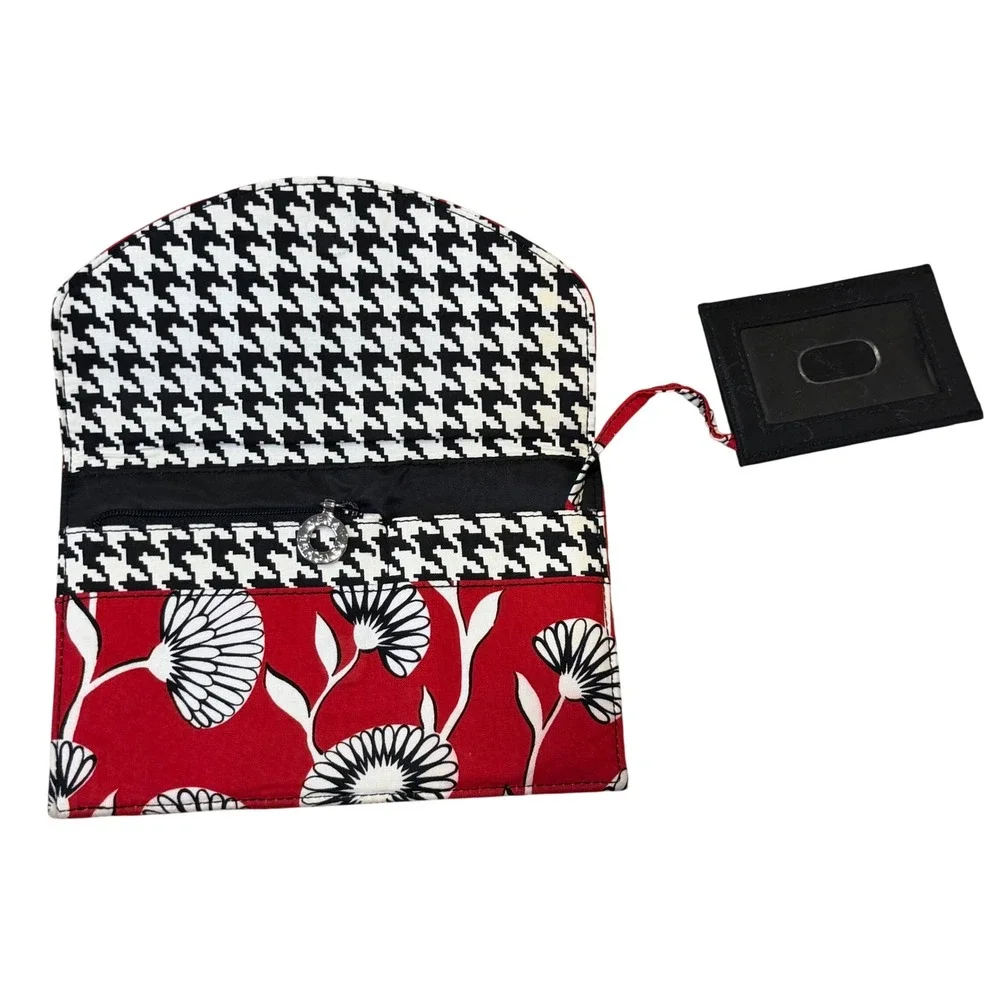 Vera Bradley Night and Day Red Black White Floral Clutch Wallet with‎ ID Holder
